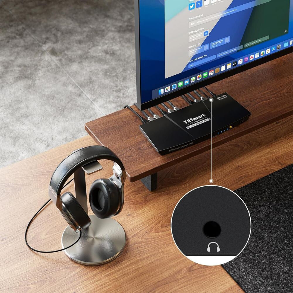 TESmart Dvojitý Monitor KVM Prepínač – 4×2 (2 PC / 2 Monitory), HDMI + DisplayPort, 4K@60Hz, EDID, USB 2.0 (Čierny)