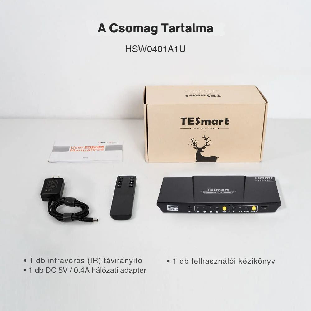 TESmart UHD HDMI Prepínač – 4x1 (4 Vstupy 1 Výstup), 4K@60Hz, HDR10, Dolby Vision, S/PDIF, CEC, S Audio Výstupom (Korálovo Červený)