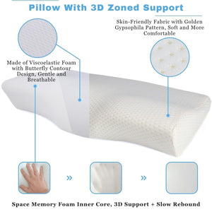 Blux pohodlný vankúš z pamäťovej peny s prateľným poťahom – 50×30×10/7 cm - biely-BShopy