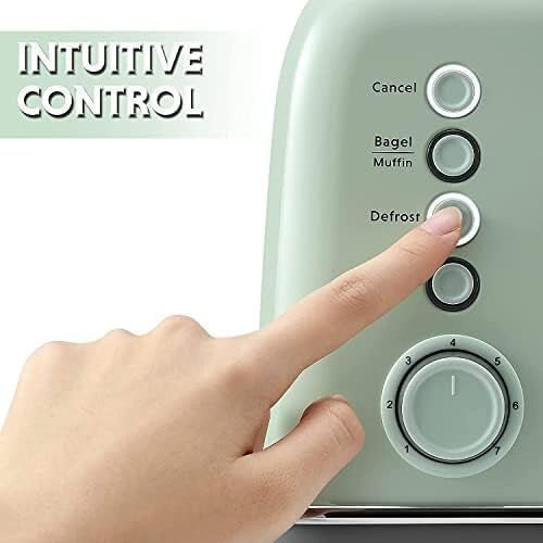 Buydeem DT620E Zöld Kenyérpirító - 2 Szeletes, Retro Dizájnú Pirítógép Állítható Fokozattal - BShopy6950386610321_1