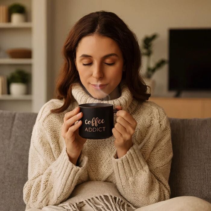 Coffee Addict Feliratos Kerámia Bögre - 410 ml, Fekete Szín Arany Felirattal - BShopyEM0911_2