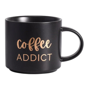 Coffee Addict Kerámia Bögre – 410 ml, Kék Arany Felirattal - BShopy