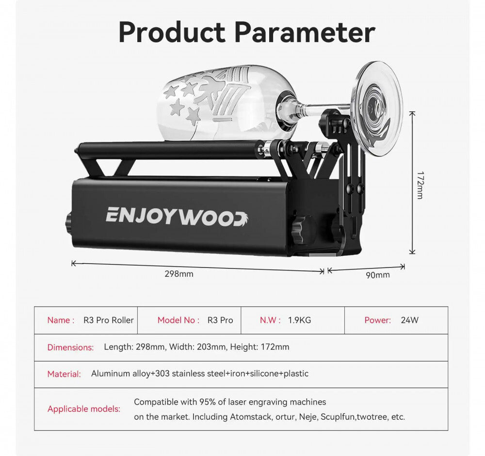 ENJOYWOOD R3 PRO Forgótengely Lézervágáshoz, Hengeres Tárgyak Gravírozására - BShopyG5572 - SKUJ95641_5