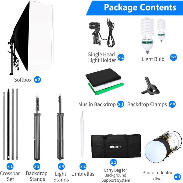 Hakutatz Professzionális Fotóstúdió Szett – Stúdióvilágítás és Háttérrendszer – Softbox Lámpaállványokkal – Védőtáskával - BShopyB075MY7DKJ_5