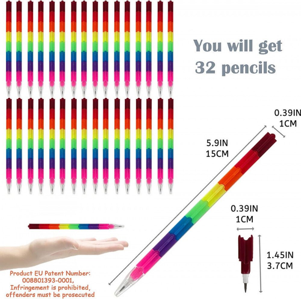 ICEPAPA 32 x 8 db - os Színes Grafit Ceruza Készlet - Egymásra Helyezhető, Kreatív Rajzoláshoz - BShopy