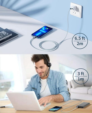 iPhone Töltő Fonott Nylon 3db: 1m+2m/2db (Fehér - Szürke) - BShopy