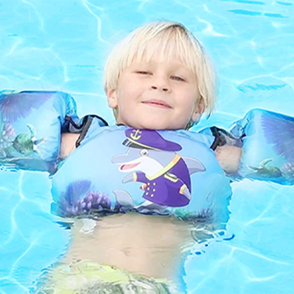 JEVDES Gyerek Úszómellény + Karúszó - Delfines Mintával (9 - 30 kg) - BShopy