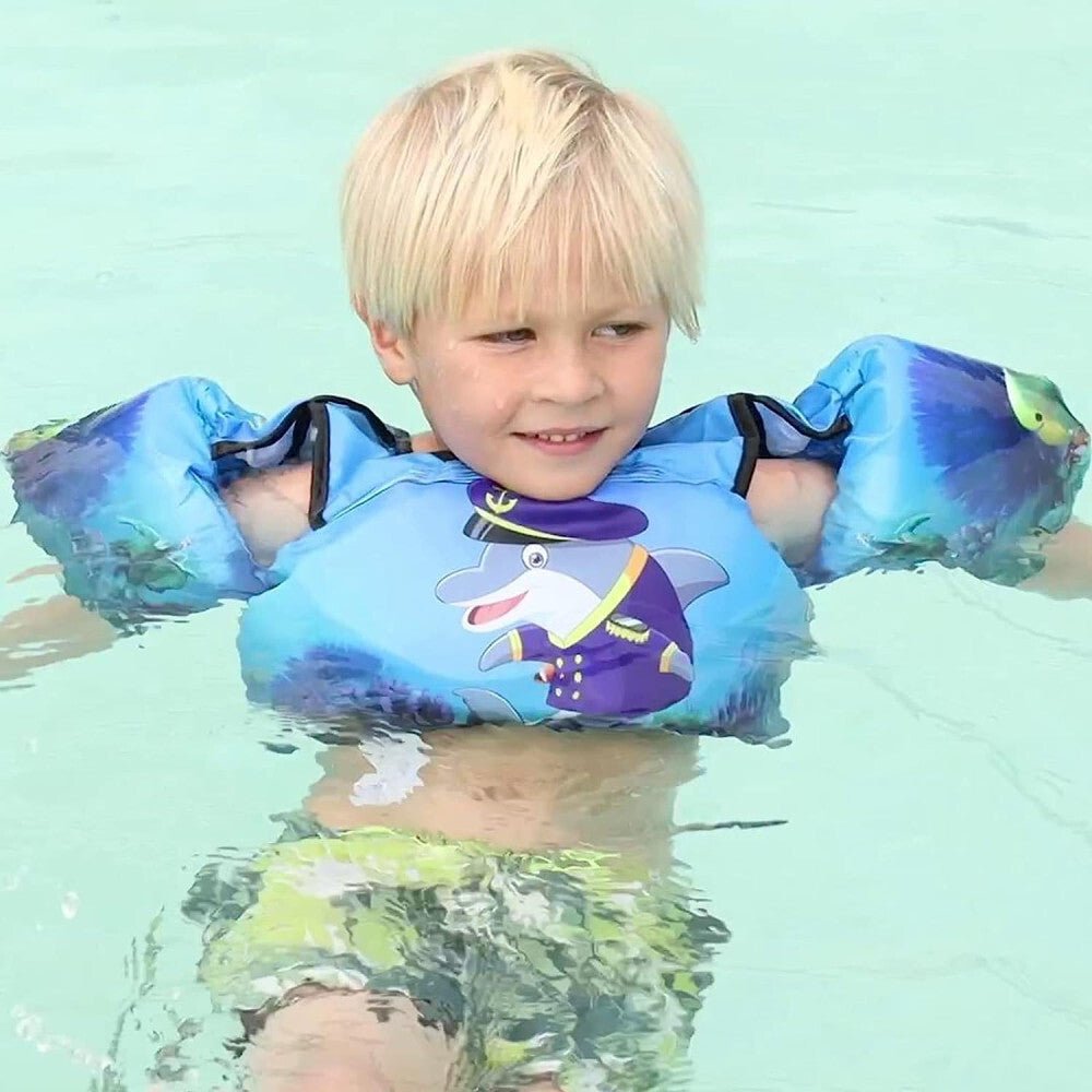 JEVDES Gyerek Úszómellény + Karúszó - Delfines Mintával (9 - 30 kg) - BShopy