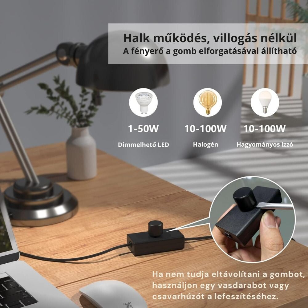 Kábelre Szerelhető LED Fényerőszabályzó (1–50W) – Dimmelhető LED és Halogén Lámpákhoz - BShopyX001G2DRPJ_4