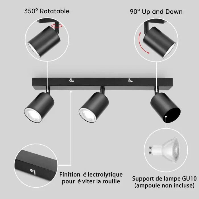 Kambo 3 Égős Forgatható LED Mennyezeti Spotlámpa - Fekete - BShopy