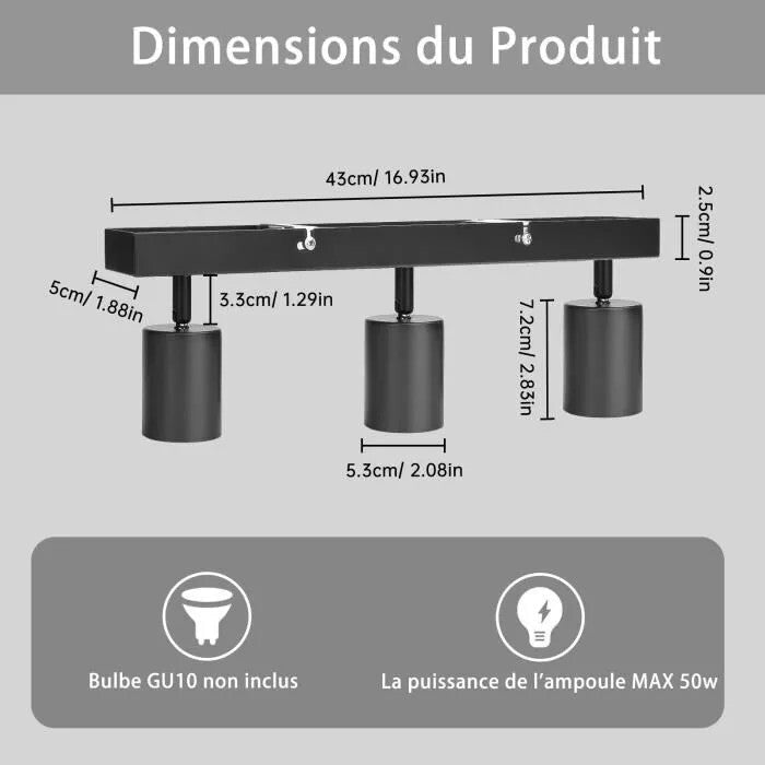 Kambo 3 Égős Forgatható LED Mennyezeti Spotlámpa - Fekete - BShopy