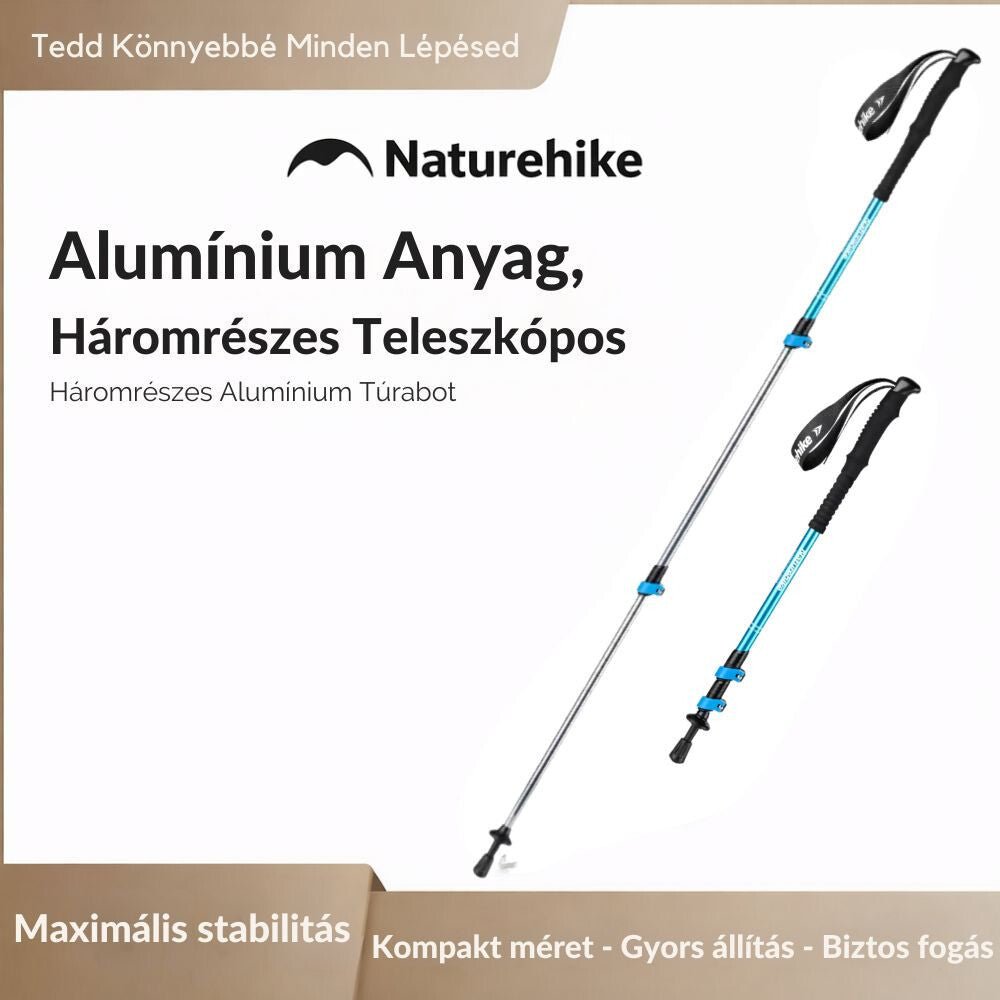 Naturehike Alumínium Túrabot – 3 Részes, 61–135 cm, EVA Markolattal, Kék - BShopy810165100312_3
