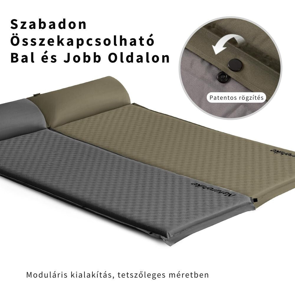 Naturehike Könnyen Felfújható Kempingmatrac Beépített Párnával – 6 cm Vastag, Összekapcsolható, Khaki Zöld - BShopy850055797772_5