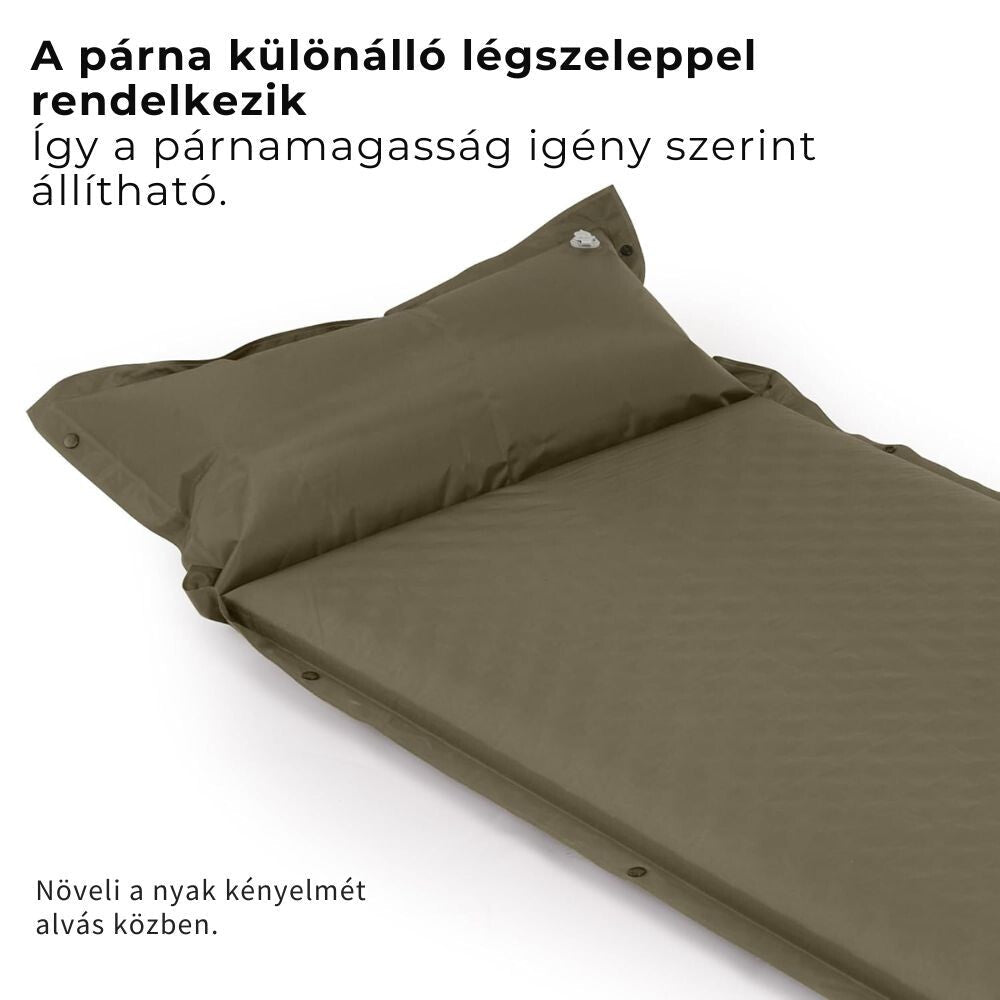 Naturehike Könnyen Felfújható Kempingmatrac Beépített Párnával – 6 cm Vastag, Összekapcsolható, Khaki Zöld - BShopy850055797772_6