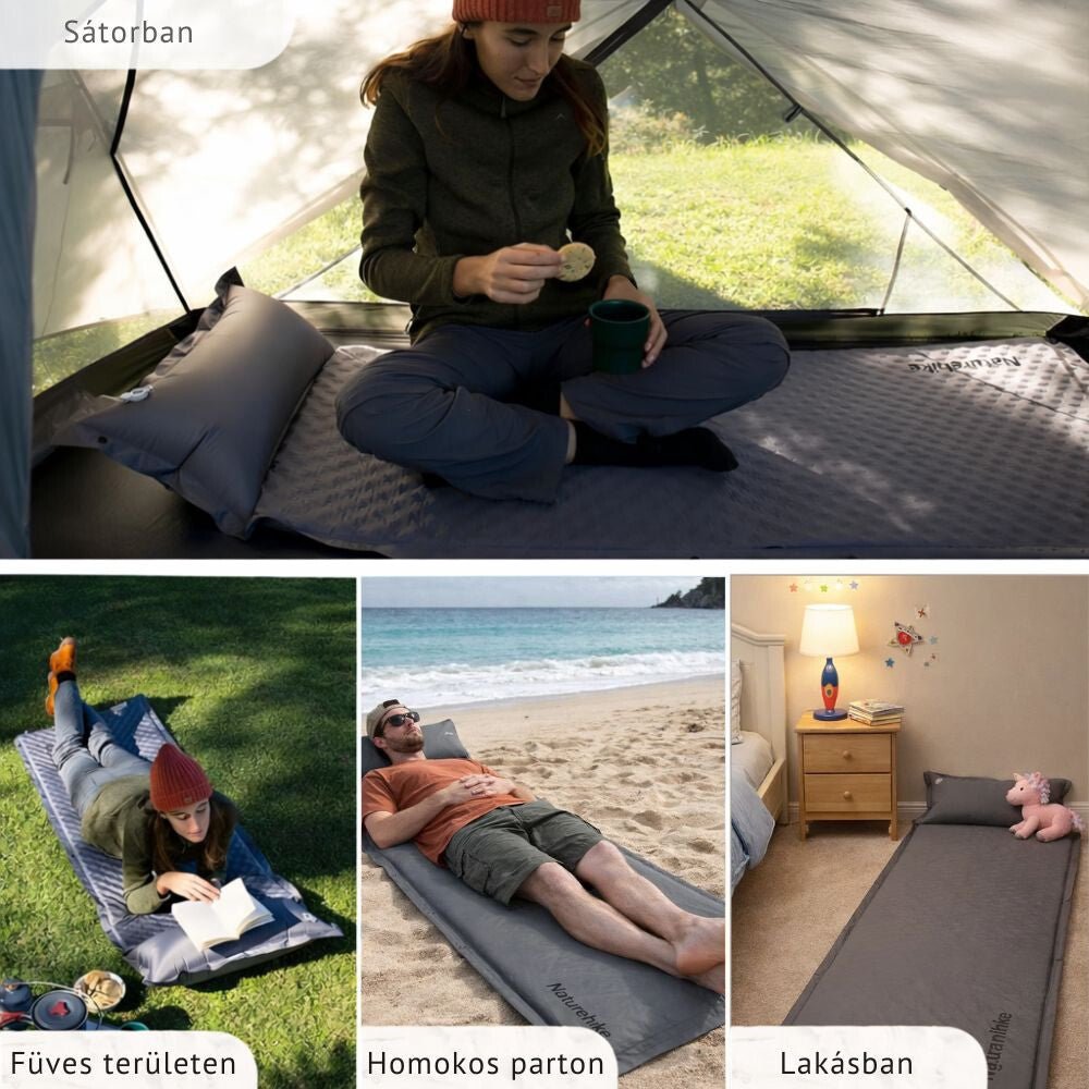 Naturehike Könnyen Felfújható Kempingmatrac Beépített Párnával – 6 cm Vastag, Összekapcsolható, Khaki Zöld - BShopy850055797772_9