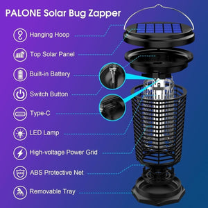 PALONE LT808S Napelemes Elektromos Szúnyogirtó Lámpa és UV Rovarcsapda - 4500V, IPX4, 100 m²-BShopy