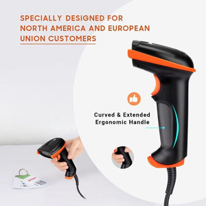 Tera D5100Y - Z vezetékes 1D2D Vonalkódolvasó Állvánnyal – IP65 Por - és Vízálló, Plug & Play - Narancssárga - BShopy