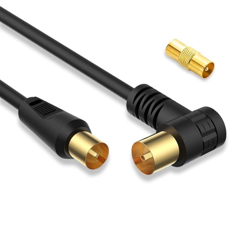 TESmart Koaxiális TV / SAT Kábel – Anya–Apa, 90° - os Csatlakozóval (Apa), RG59, Aranyozott, 75 Ohm, 2 m + Apa–Apa Koaxiális Toldó - BShopy2m75 Ohm90 fokos koax kábelX001A74SLR_0
