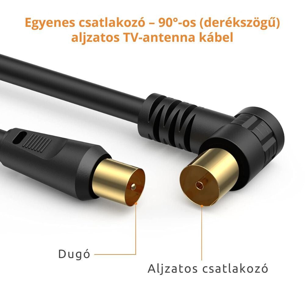 TESmart Koaxiális TV / SAT Kábel – Anya–Apa, 90° - os Csatlakozóval (Apa), RG59, Aranyozott, 75 Ohm, 2 m + Apa–Apa Koaxiális Toldó - BShopy2m75 Ohm90 fokos koax kábelX001A74SLR_5