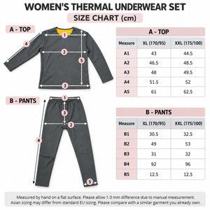Tabuľka veľkostí dámskeho termo setu – XL (170/95) a XXL (175/100)
