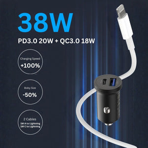 USB-C adaptér nabíjačky do auta - 43W, 2-portová rýchlonabíjačka pre telefón a tablet - BShopy