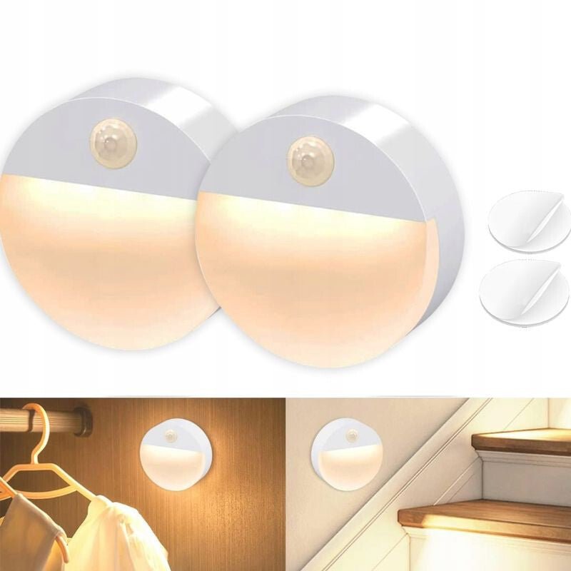 2 db Elemes, Vezeték Nélküli Kerek LED Fali Lámpa - PIR Mozgásérzékelővel, Éjszakai világításhoz - BShopyautomata világításelemes LED fali lámpaenergiatakarékos LED06977547960507_0