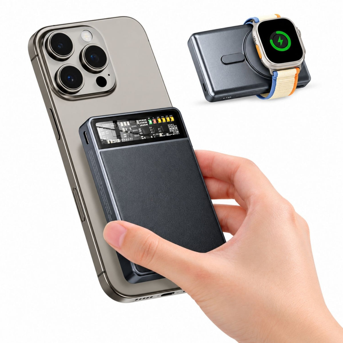 KPON Magnetická powerbanka 10000mAh s Magsafe pre iPhone a Apple Watch - Karbónovo čierna