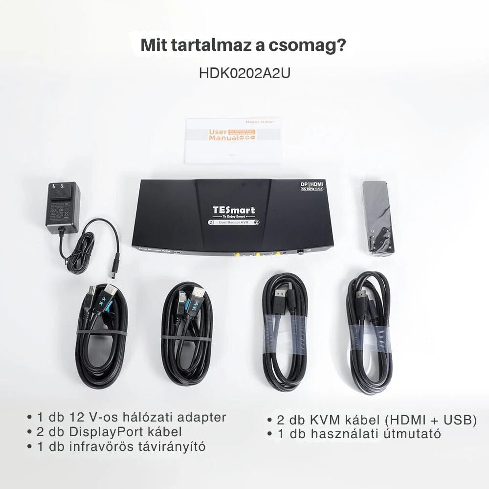 TESmart Dvojitý Monitor KVM Prepínač – 2x2 (2 PC / 2 Monitory) HDMI + DisplayPort, 4K@60Hz, EDID, USB 3.0