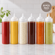 Dávkovacie fľaštičky na omáčky 230 ml, 6 ks – priehľadné, nekvapkajú, na olej, dresing, sirup