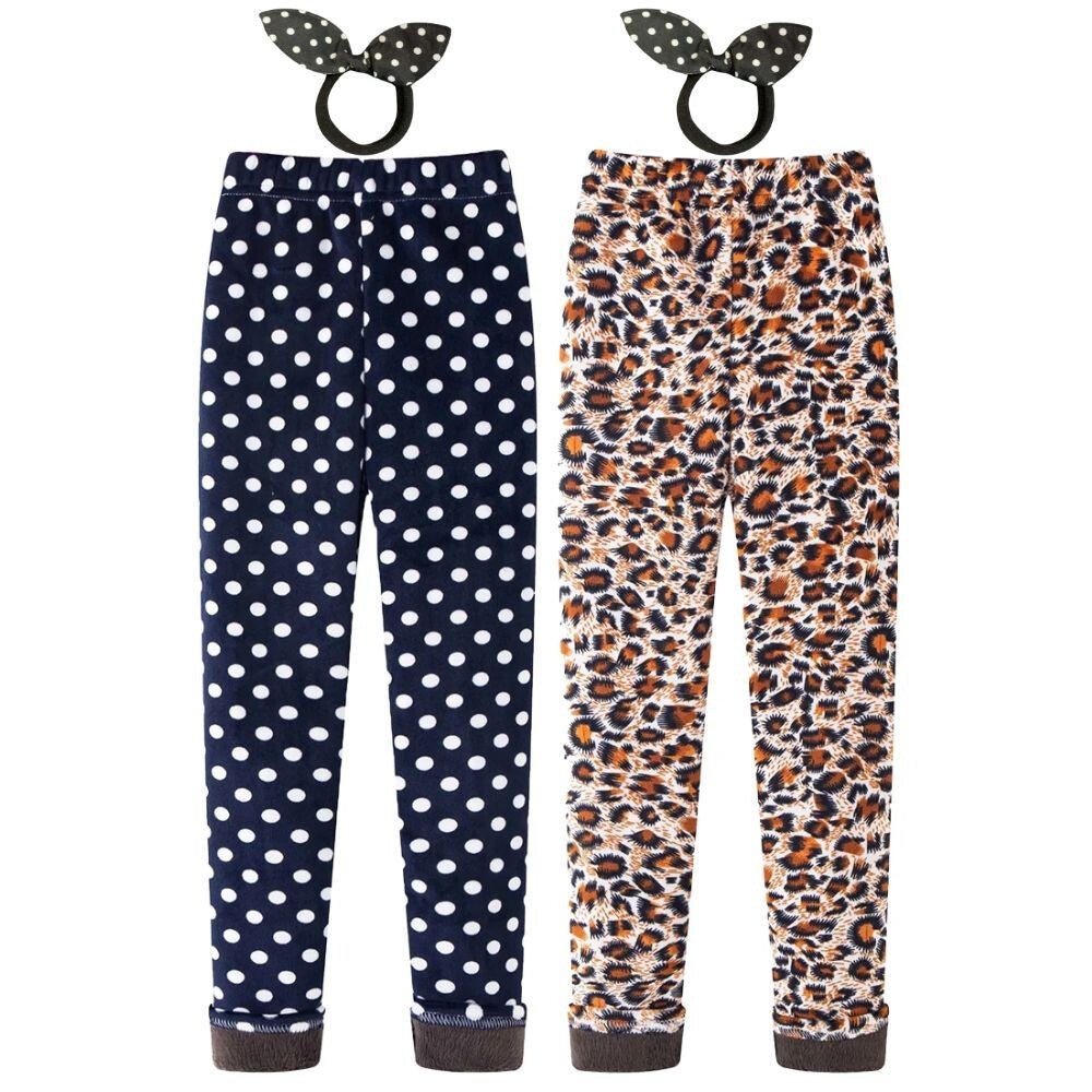 Adorel Téli Polár Gyermek Leggings Szett (2 db) – Pöttyös és Párduc Mintával (120) - BShopy