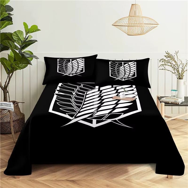 Anime "Shingeki no Kyojin" Ágyneműhuzat 135x200cm (Fekete - fehér) - BShopy