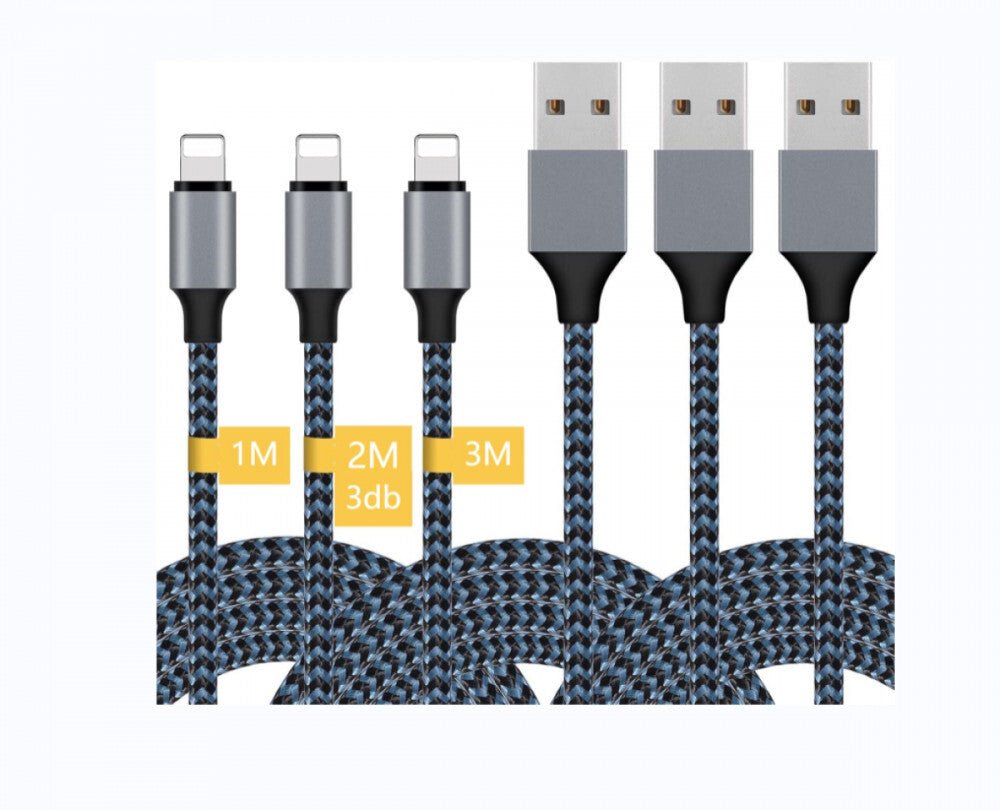 Apple MFi Tanúsítvánnyal Rendelkező iPhone Töltő - Fehér Lightning Kábel Szett (1 m, 3×2 m, 3 m) Gyorstöltéssel - BShopy