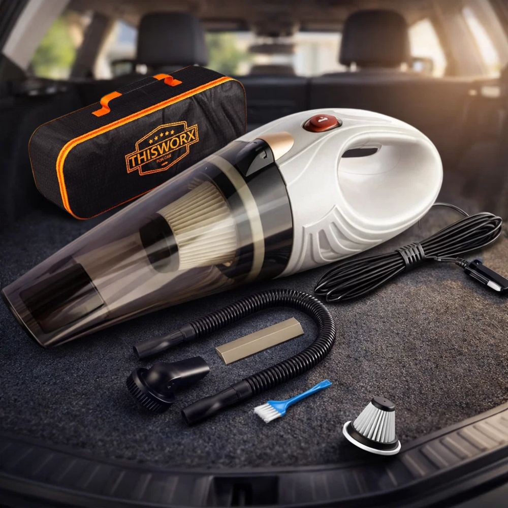 Autós Kézi Porszívó Szett 12V - Hordozható Mini Autó Porszívó, Erős Szívóerő, Hosszú Kábellel - BShopy