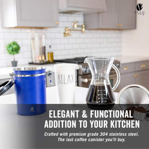 Bean Envy Prémium Légmentes Kávétároló Doboz 3000 ml – Rozsdamentes Acél, CO2 Szeleppel, Dátumjelölővel és Mérőkanállal – Kék - BShopy