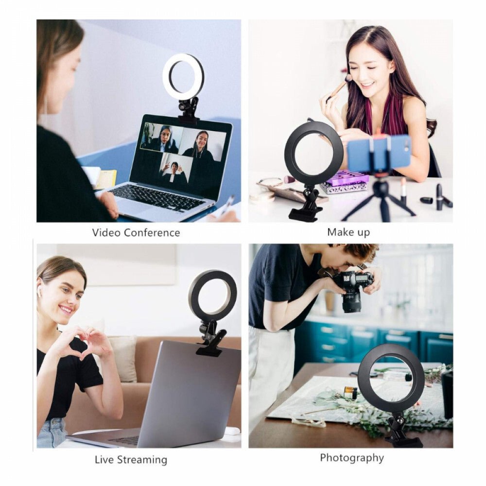 Elegiant Fehér Selfie Gyűrű Lámpa Tartóval - Állítható Fényerő Telefonhoz - BShopy