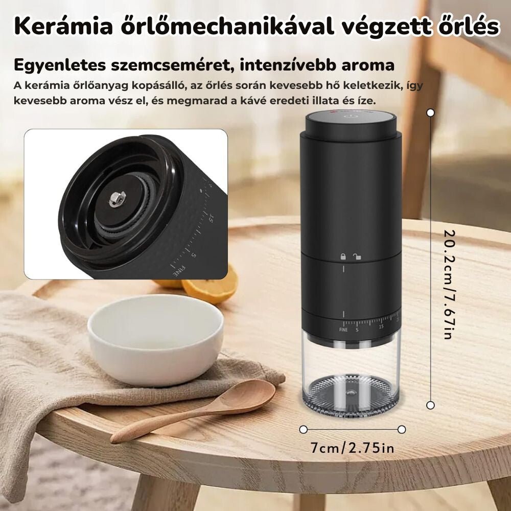 Elektromos Kávédaráló Akkumulátoros – 38 Állítható Őrlési Fokozat, LED Kijelző - BShopy