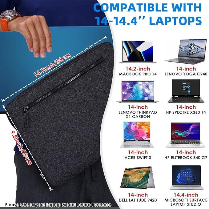 Eono Laptop Táska 14 Hüvelykes Készülékhez - Vízálló, Vékony Sötétszürke Tok - BShopy