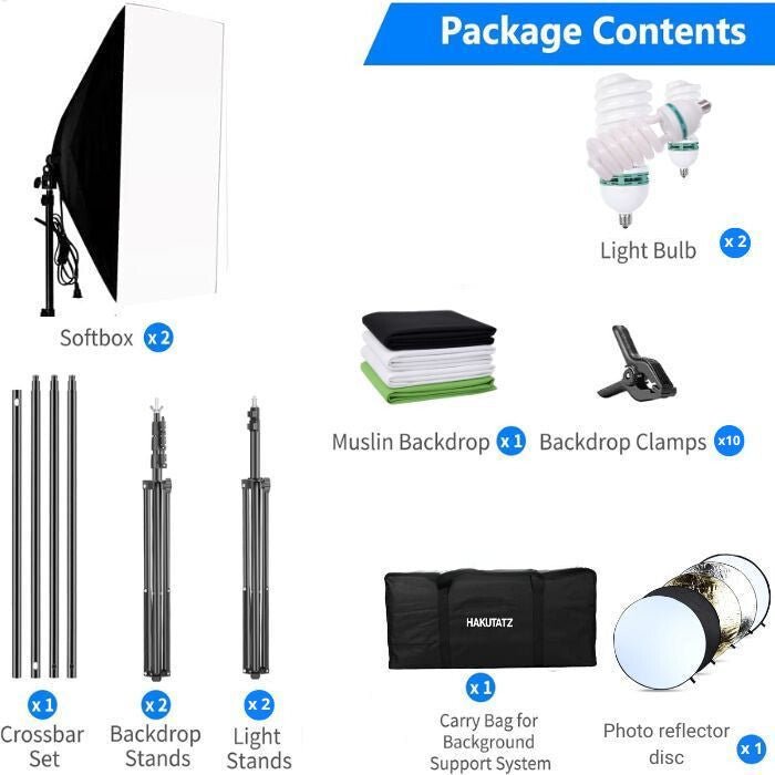 Hakutatz Professzionális Fotóstúdió Szett – Stúdióvilágítással, Háttérrendszerrel, Softboxszal. Állvánnyal és Hordtáskával - BShopyB01MTB3T7Y_4