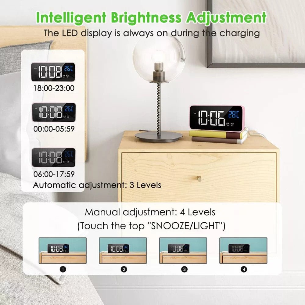 Hermic Digitális Ébresztőóra - Rózsaszín, LED Kijelzővel és Hőmérő Funkcióval - BShopy