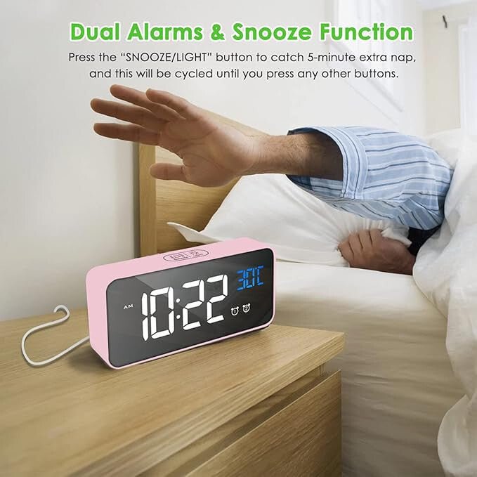 Hermic Digitális Ébresztőóra - Rózsaszín, LED Kijelzővel és Hőmérő Funkcióval - BShopy