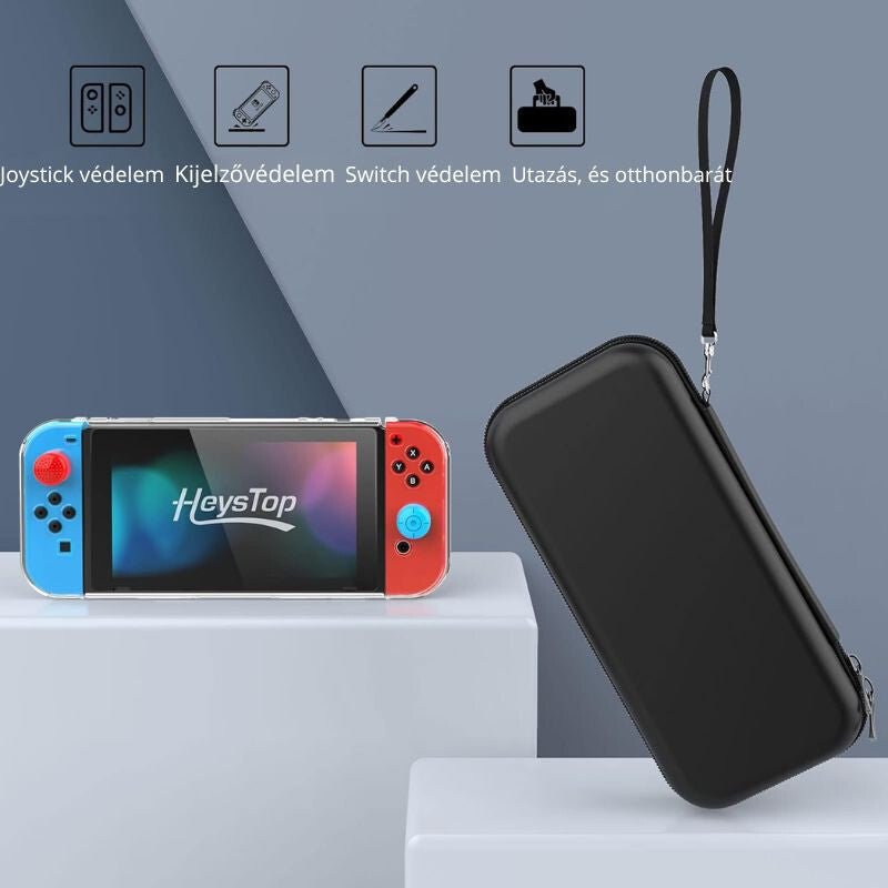 HEYSTOP Nintendo Switch Védőszett - Fekete, Ütésálló Tok és Tartozékok - BShopy