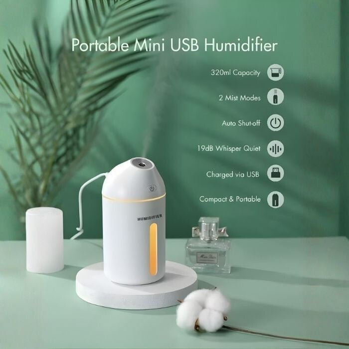 Homasy Hordozható Mini Párásító, 320 ml - es (Fehér) - BShopy