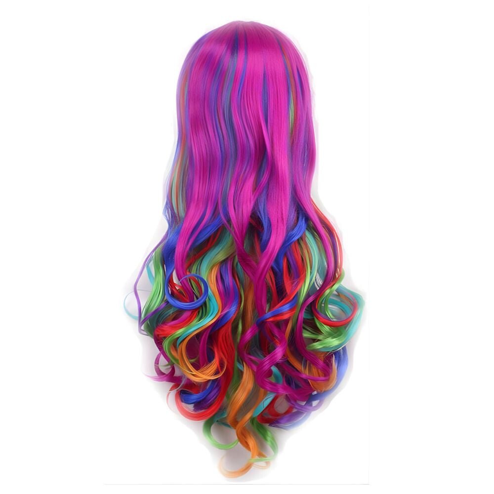 Hosszú Szivárvány Paróka Nőknek – Göndör, Többszínű Cosplay és Party Jelmezes Paróka, Hőálló Szintetikus Haj - BShopy