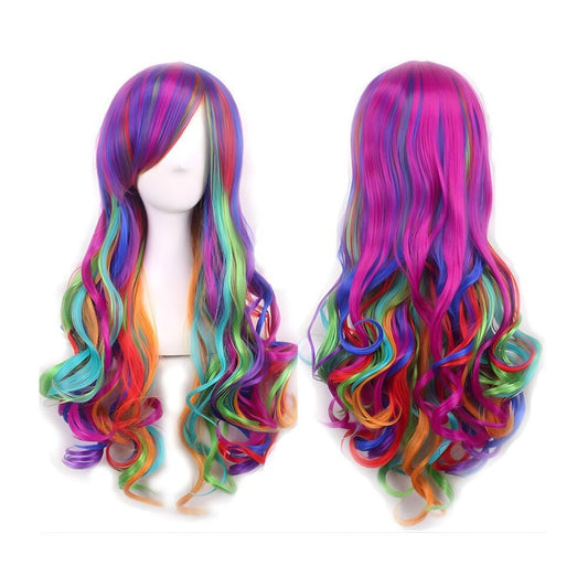 Hosszú Szivárvány Paróka Nőknek – Göndör, Többszínű Cosplay és Party Jelmezes Paróka, Hőálló Szintetikus Haj - BShopy