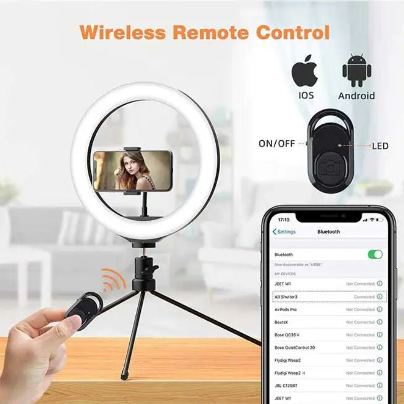 Jeemak PC50 Körfény Állvánnyal - LED Selfie Lámpa Telefon Tartóval - BShopy
