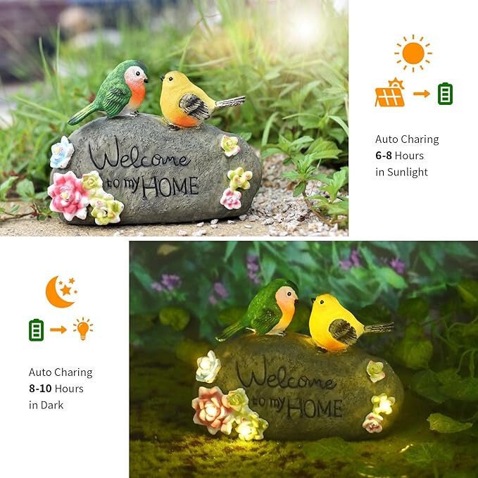 JeeYee Kültéri Napelemes Madaras Szolár Díszlámpa "Welcome to My Home" Felirattal - Kerti LED - BShopy