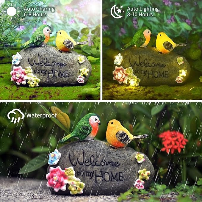 JeeYee Kültéri Napelemes Madaras Szolár Díszlámpa "Welcome to My Home" Felirattal - Kerti LED - BShopy