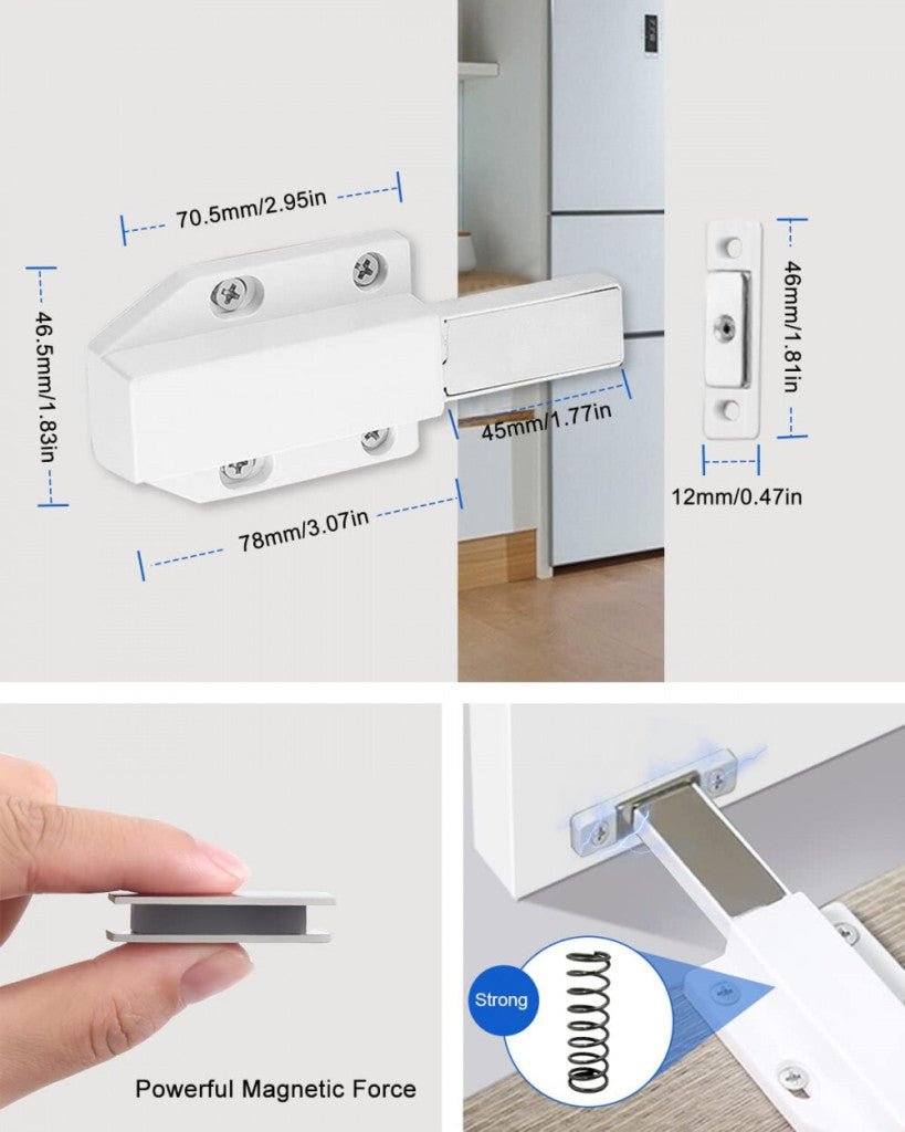 JIAYI Mágneses Nyomásra Nyíló Ajtónyitó Szerkezet, Push - To - Open 4db (Fehér) - BShopy