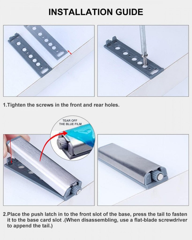 JIAYI Mágneses Tolózár Készlet Szekrényekhez - 10 db - os, Ezüst Színű, Önzáró Bútorzár - BShopy
