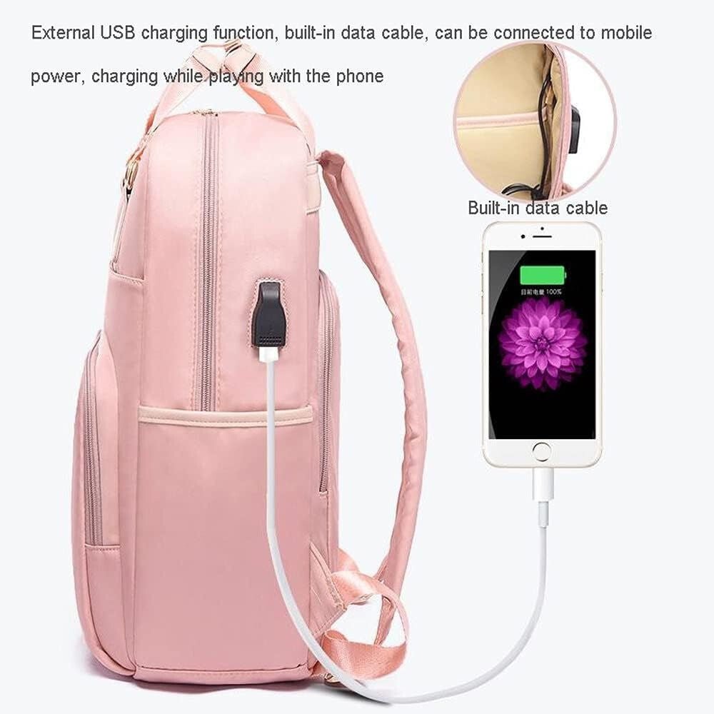 J.QMEI laptop hátizsák, táska USB csatlakozóval (rózsaszín) - BShopy